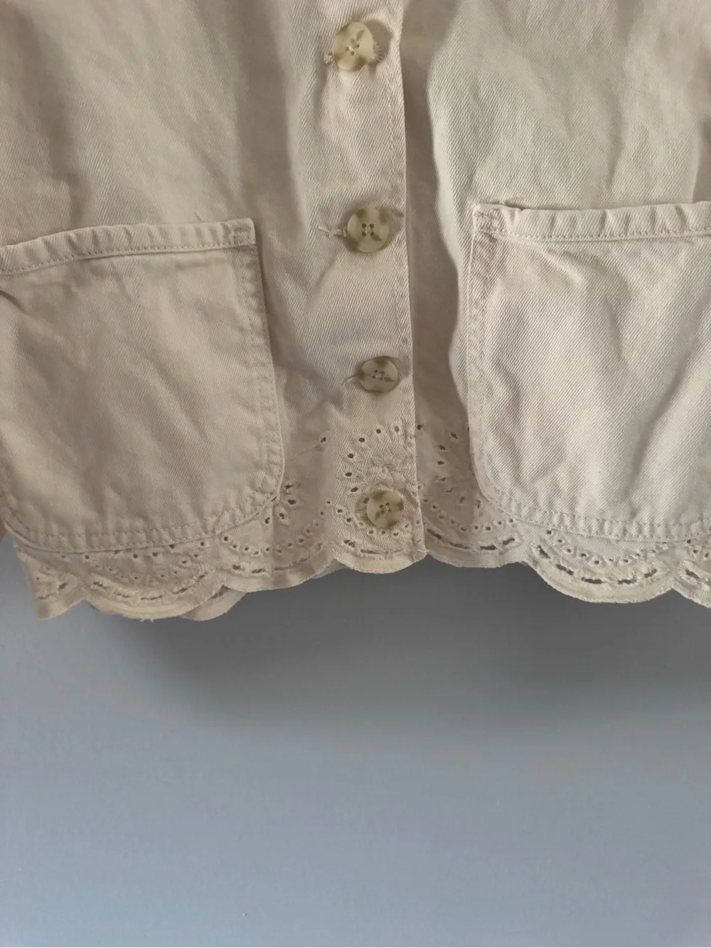 kensie Cream Eyelet-Hem Button Front Jacket